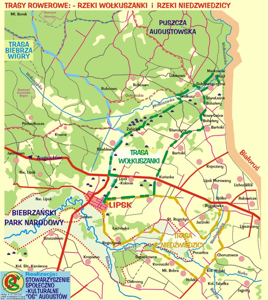Mapka tras nad rzekami Wołkuszanka i Niedźwiedzica