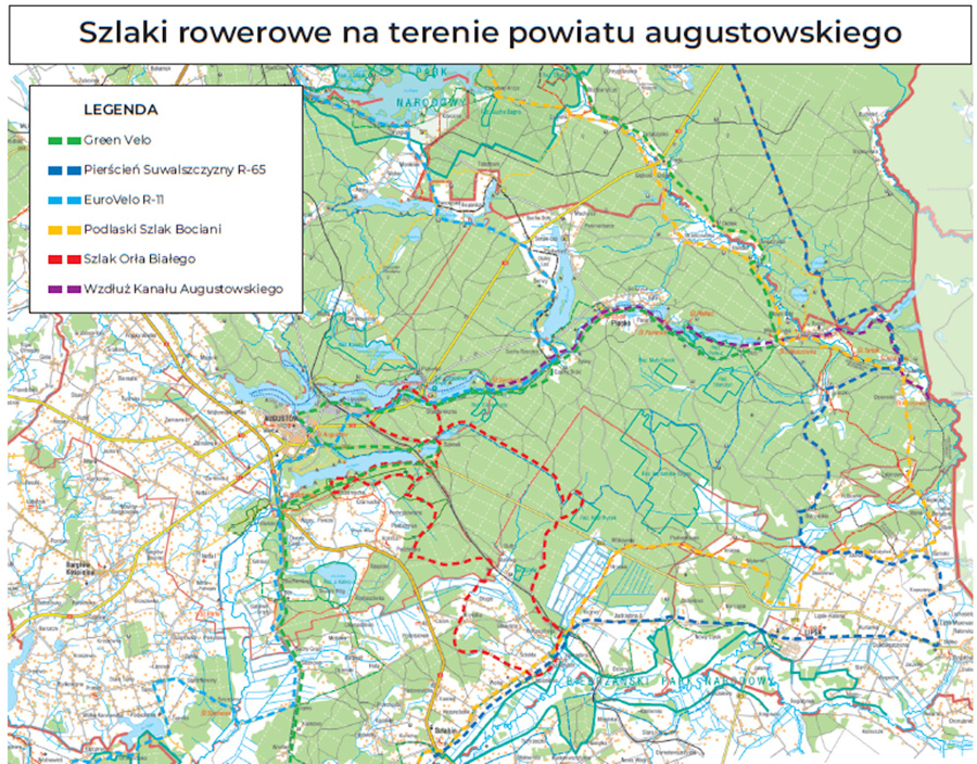 Mapa - szlaki rowerowe na terenie powiatu augustowskiego