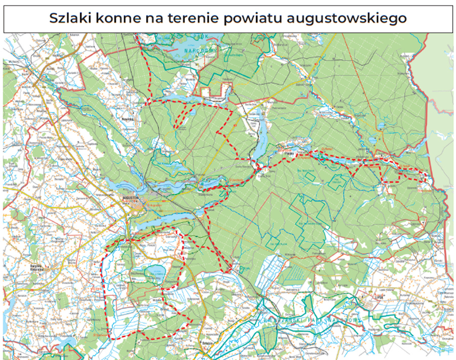 Mapa - szlaki konne na terenie powiatu augustowskiego